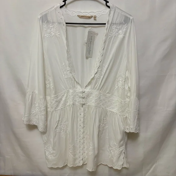 NWT Soft Surroundings Icon Melissani Tunic White Cottagecore Eyelet Size Large - Picture 1 of 11